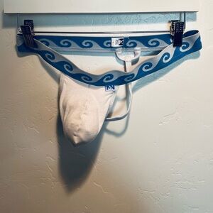 Men's White and Blue Thong